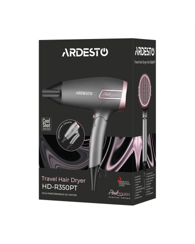 Фен Ardesto HD-R350PT Pink Touch, 1700Вт, 2 швидкості, складна ручка, сірий/рожевий