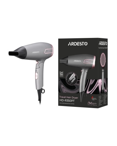 Фен Ardesto HD-R350PT Pink Touch, 1700Вт, 2 швидкості, складна ручка, сірий/рожевий